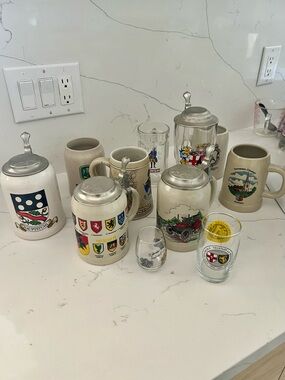 German Beer Steins & Glasses Collection - Assorted Crest Designs